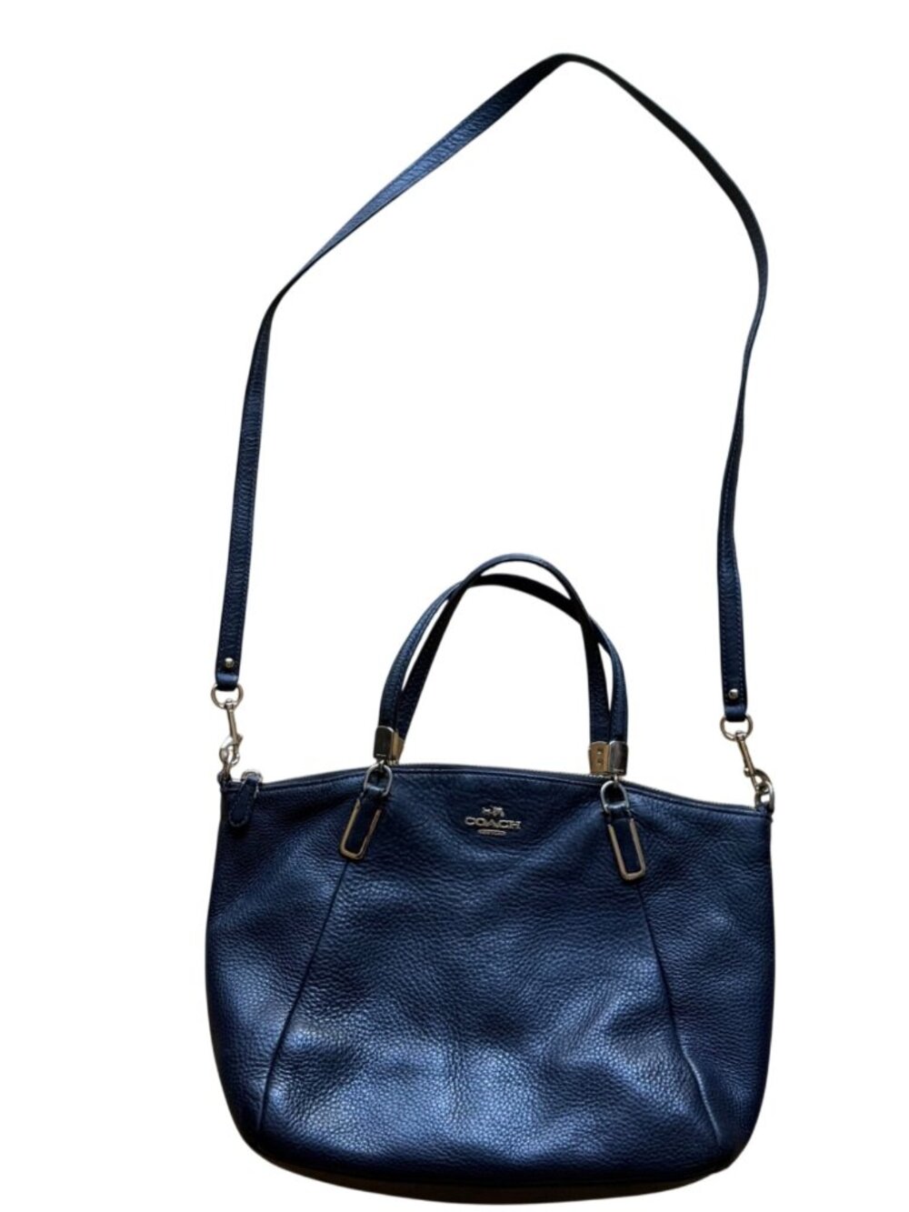 Coach Pebbled Leather Navy Kelsey Bag Small Gold Hardware Adjustable Crossbody